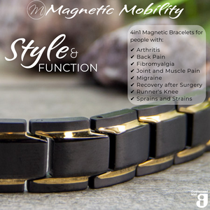 
                  
                    Load image into Gallery viewer, Stylish Alexanders Twilight 4in1 magnetic bracelet from Magnetic Mobility, featuring black and gold links, designed for arthritis and joint pain relief
                  
                