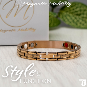 
                  
                    Load image into Gallery viewer, Back view of the Honesty Dawn 4in1 Magnetic Bracelet from Magnetic Mobility in rose gold finish. The view shows the strong clasp on the link bracelet. 
                  
                