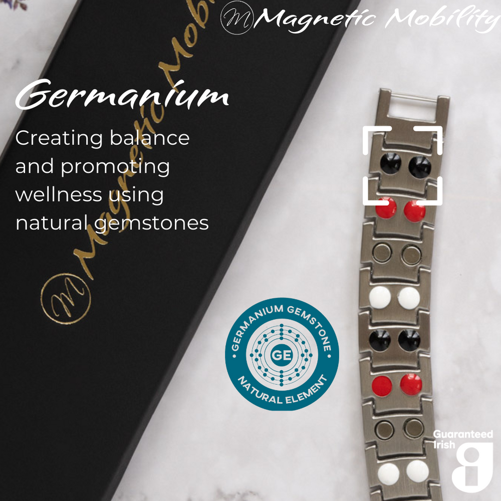 
                  
                    Load image into Gallery viewer, Ashe Star Double strength 4in1 magnetic bracelet by Magnetic Mobility, featuring germanium elements that promote balance and wellness using natural gemstones. Ideal for enhancing health and relieving various ailments.
                  
                