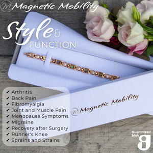 
                  
                    Load image into Gallery viewer, Elegant Avens Dawn 4in1 magnetic bracelet in a gift box, designed for arthritis, back pain, fibromyalgia relief by Magnetic Mobility.
                  
                