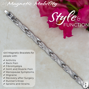 
                  
                    Load image into Gallery viewer, Top view of the Snapdragon Star 4in1 Magnetic bracelet from Magnetic Mobility on a reflective surface. I The bracelet is designed for people with arthritis, back pain, fibromyalgia, joint and muscle pain, menopause symptoms, migraine and more.
                  
                