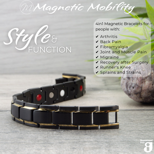 
                  
                    Load image into Gallery viewer, Alexanders Twilight 4in1 magnetic bracelet, black with gold highlights, from Magnetic Mobility, offering pain relief for arthritis, fibromyalgia, and more
                  
                