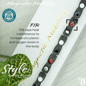 
                  
                    Load image into Gallery viewer, Snapdragon Night 4in1 magnetic bracelet from Magnetic Mobility, showcasing FIR technology which uses heat transference to increase circulation and oxygen levels in the body. Enhances overall wellness and pain relief.
                  
                