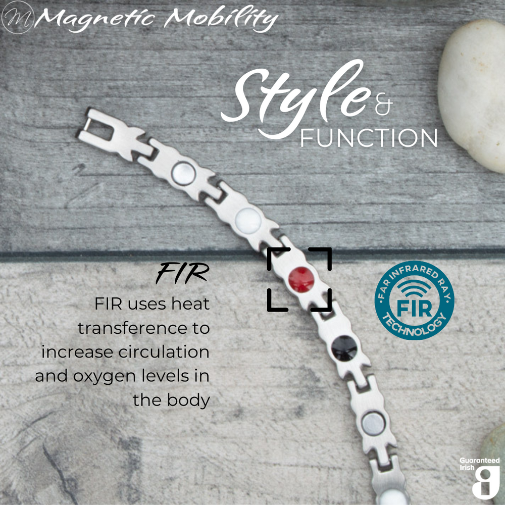 
                  
                    Load image into Gallery viewer, Meadowsweet Star 4in1 magnetic bracelet from Magnetic Mobility, showcasing FIR technology which uses heat transference to increase circulation and oxygen levels in the body. Enhances overall wellness and pain relief.
                  
                