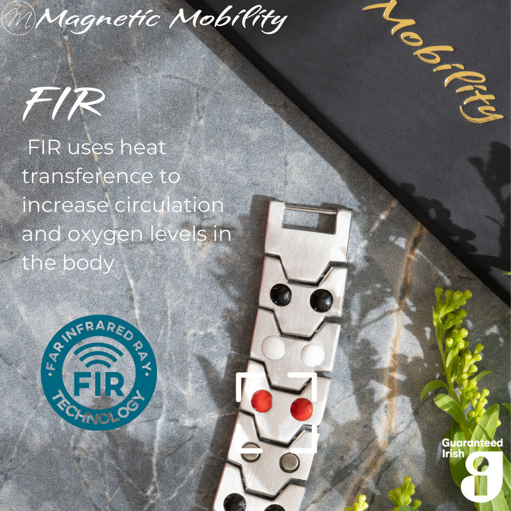 
                  
                    Load image into Gallery viewer, Aster Moon Double strength 4in1 magnetic bracelet from Magnetic Mobility, showcasing FIR technology which uses heat transference to increase circulation and oxygen levels in the body. Enhances overall wellness and pain relief.
                  
                