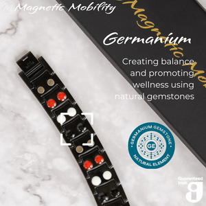 
                  
                    Load image into Gallery viewer, Ashe Night Double strength 4in1 magnetic bracelet by Magnetic Mobility, featuring germanium elements that promote balance and wellness using natural gemstones. Ideal for enhancing health and relieving various ailments.
                  
                