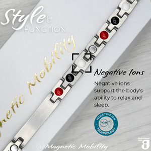 
                  
                    Load image into Gallery viewer, Honesty Star 4in1 magnetic bracelet by Magnetic Mobility, highlighting the negative ions feature which supports the body&amp;#39;s ability to relax and sleep. Ideal for reducing stress and promoting better health.
                  
                