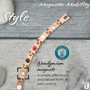 
                  
                    Load image into Gallery viewer, Meadowsweet Dawn 4in1 magnetic bracelet from Magnetic Mobility, highlighting neodymium magnets which offer a simple, effective, and natural form of pain control. Perfect for alleviating arthritis, back pain, fibromyalgia, and more.
                  
                