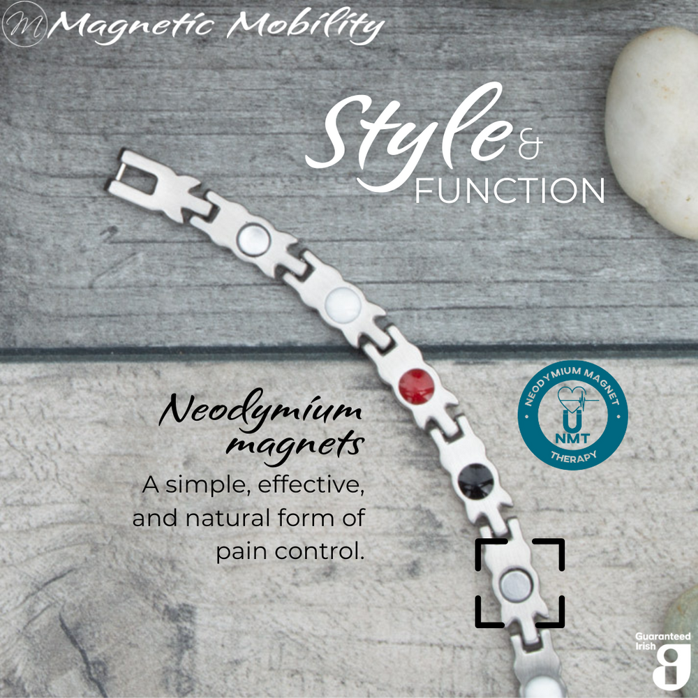 
                  
                    Load image into Gallery viewer, Meadowsweet Moon 4in1 magnetic bracelet from Magnetic Mobility, highlighting neodymium magnets which offer a simple, effective, and natural form of pain control. Perfect for alleviating arthritis, back pain, fibromyalgia, and more.
                  
                