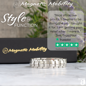 
                  
                    Load image into Gallery viewer, Front view of the Ashe Star Double Strength 4in1 Magnetic Bracelet from Magnetic Mobility with a 5 star Customer review from Trustpilot stating &amp;quot;Nice attractive product. Seems to be doing the job I bought it for. I am getting pain relief when I wear it&amp;quot; 
                  
                