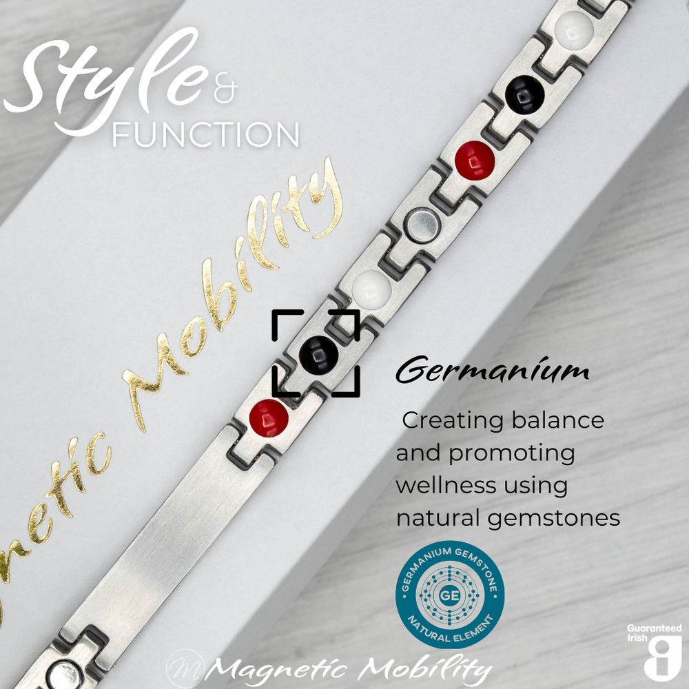 
                  
                    Load image into Gallery viewer, Honesty Star 4in1 magnetic bracelet by Magnetic Mobility, featuring germanium elements that promote balance and wellness using natural gemstones. Ideal for enhancing health and relieving various ailments.
                  
                