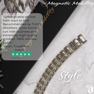 
                  
                    Load image into Gallery viewer, Front view of the Ashe Star Double Strength 4in1 Magnetic Bracelet from Magnetic Mobility with a 5 star Customer review from Trustpilot stating &amp;quot;Unbelievable service from start to end. Great family run Irish business and extremely high quality product.&amp;quot;  
                  
                