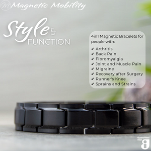 
                  
                    Load image into Gallery viewer, Alexanders Night 4in1 magnetic bracelet from Magnetic Mobility, showcasing a stylish black design. Perfect for relieving arthritis, back pain, fibromyalgia, and other muscle-related ailments. Combines style and function.
                  
                