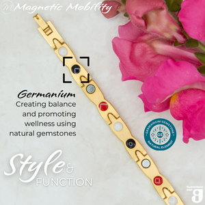 
                  
                    Load image into Gallery viewer, Snapdragon Sun 4in1 magnetic bracelet by Magnetic Mobility, featuring germanium elements that promote balance and wellness using natural gemstones. Ideal for enhancing health and relieving various ailments.
                  
                