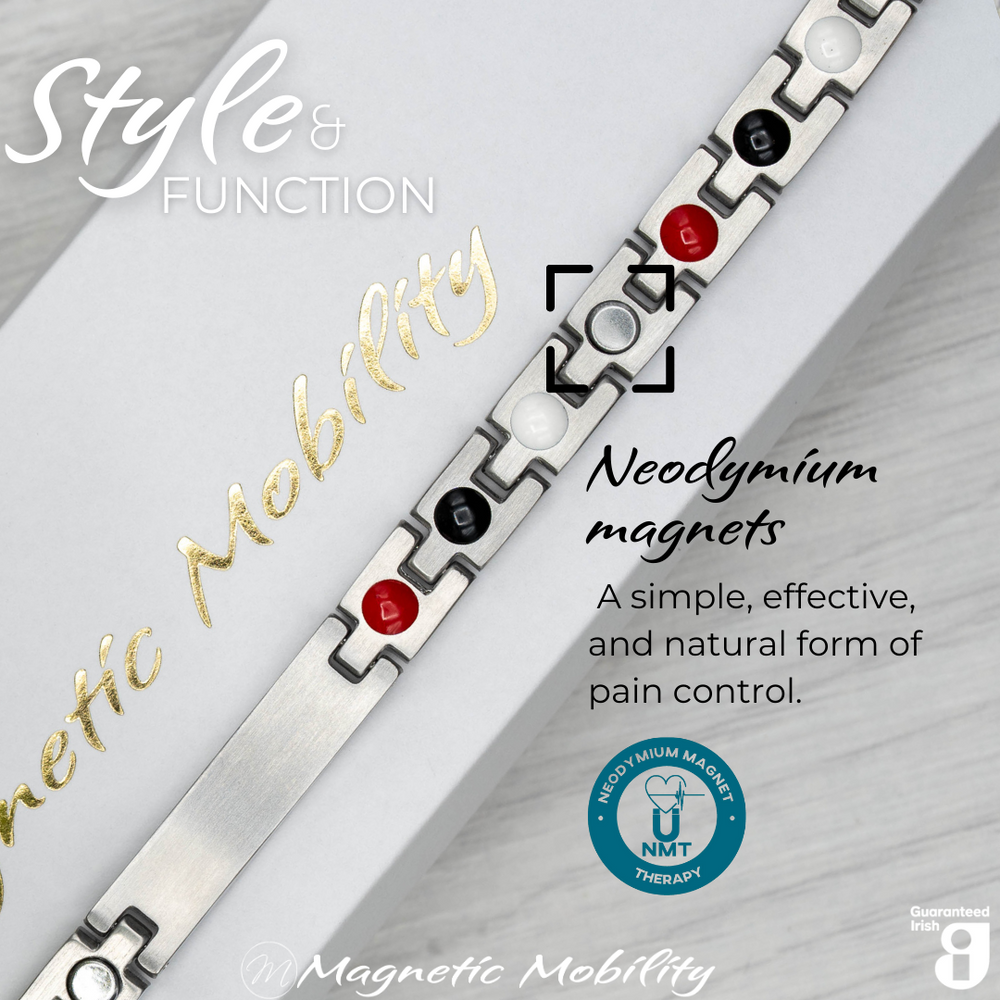 
                  
                    Load image into Gallery viewer, Honesty Star 4in1 magnetic bracelet from Magnetic Mobility, highlighting neodymium magnets which offer a simple, effective, and natural form of pain control. Perfect for alleviating arthritis, back pain, fibromyalgia, and more.
                  
                