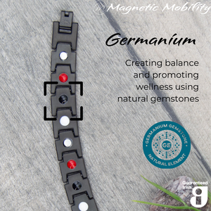 
                  
                    Load image into Gallery viewer, Germanium gemstones in Alexanders Twilight 4in1 magnetic bracelet, promoting wellness and balance
                  
                