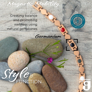 
                  
                    Load image into Gallery viewer, Germanium gemstone feature of Avens Dawn 4in1 magnetic bracelet by Magnetic Mobility, promoting wellness and balance.
                  
                