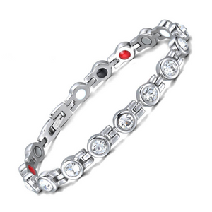 
                  
                    Load image into Gallery viewer, Angelica&amp;#39;s Star 4in1 Magnetic Bracelet from Magnetic Mobility featuring Swarovski crystals on the front and 4in1 elements on the back, including neodymium magnets, FIR elements, germanium, and negative ions. Elegant silver design for style and pain relief.
                  
                