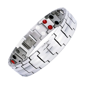 
                  
                    Load image into Gallery viewer, Ashe Star Double strength 4in1 magnetic bracelet by Magnetic Mobility, promoting arthritis, back pain, fibromyalgia relief with a stylish black design. The bracelet features a double row of health elements.
                  
                