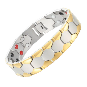 
                  
                    Load image into Gallery viewer, Aster Moon Double strength 4in1 magnetic bracelet by Magnetic Mobility, promoting arthritis, back pain, fibromyalgia relief with a stylish black design. The bracelet features a double row of health elements.
                  
                