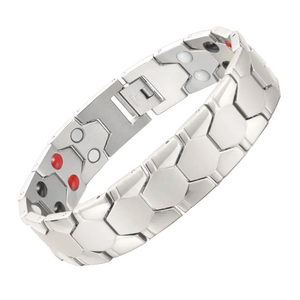 
                  
                    Load image into Gallery viewer, Aster Star Double strength 4in1 magnetic bracelet by Magnetic Mobility, promoting arthritis, back pain, fibromyalgia relief with a stylish black design. The bracelet features a double row of health elements.
                  
                