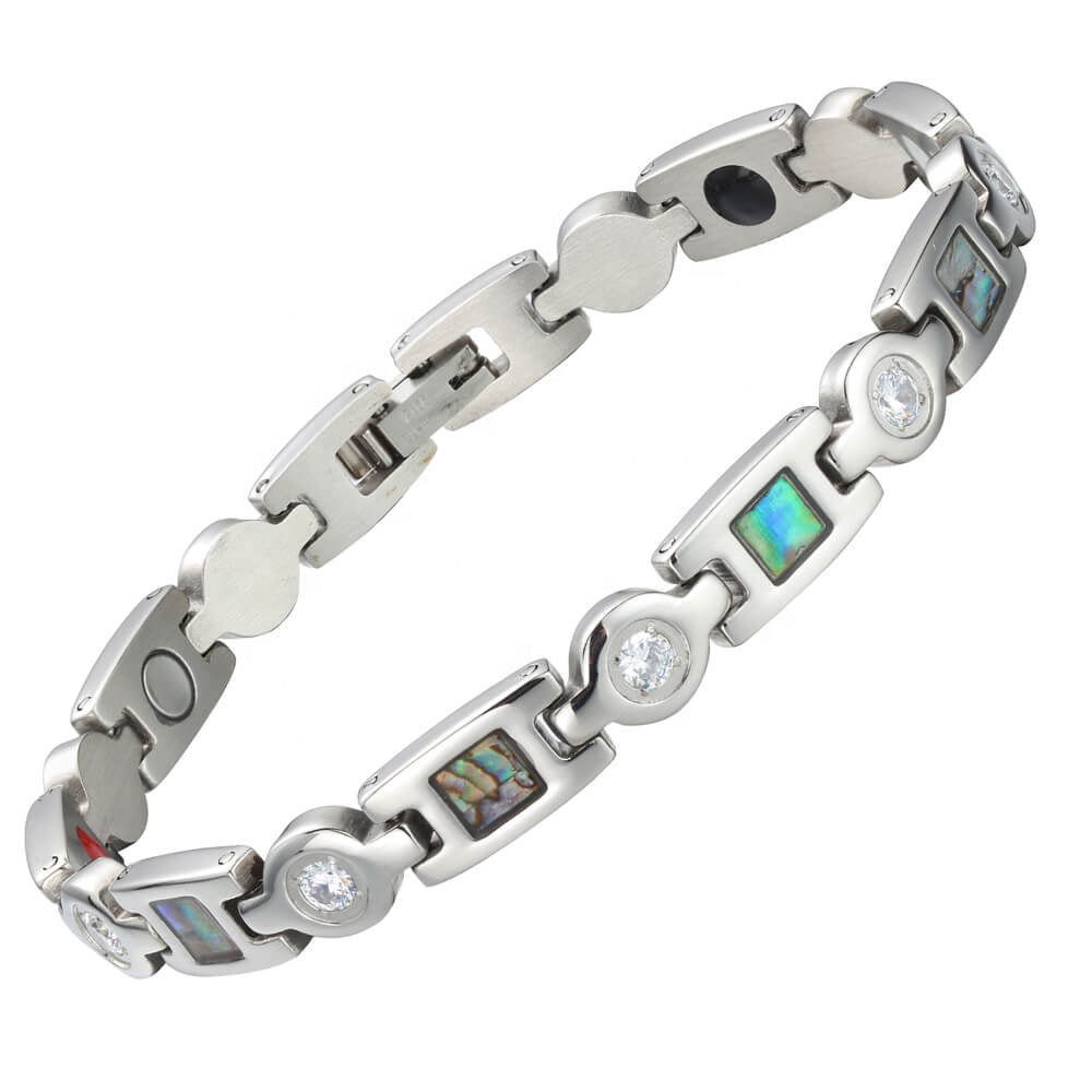 Avens Star 4in1 magnetic bracelet by Magnetic Mobility, featuring elegant design with neodymium magnets, FIR elements, germanium, and negative ions. Helps alleviate arthritis, back pain, fibromyalgia, joint and muscle pain, menopause symptoms, migraine, recovery after surgery, runner's knee, sprains and strains