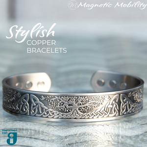 
                  
                    Load image into Gallery viewer, Buckthorn Silver plated copper magnetic bracelet worn on wrist, highlighting its stylish design and functionality. Provides relief for arthritis, back pain, fibromyalgia, and joint and muscle pain. Magnetic Mobility quality.
                  
                