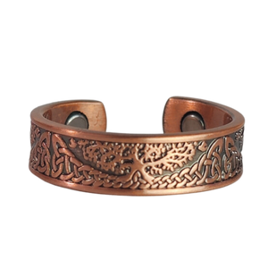 
                  
                    Load image into Gallery viewer, Buckthorn copper ring by Magnetic Mobility featuring an intricate Tree of Life design. This adjustable ring is designed to be easily worn on arthritic fingers, providing both style and functionality.
                  
                