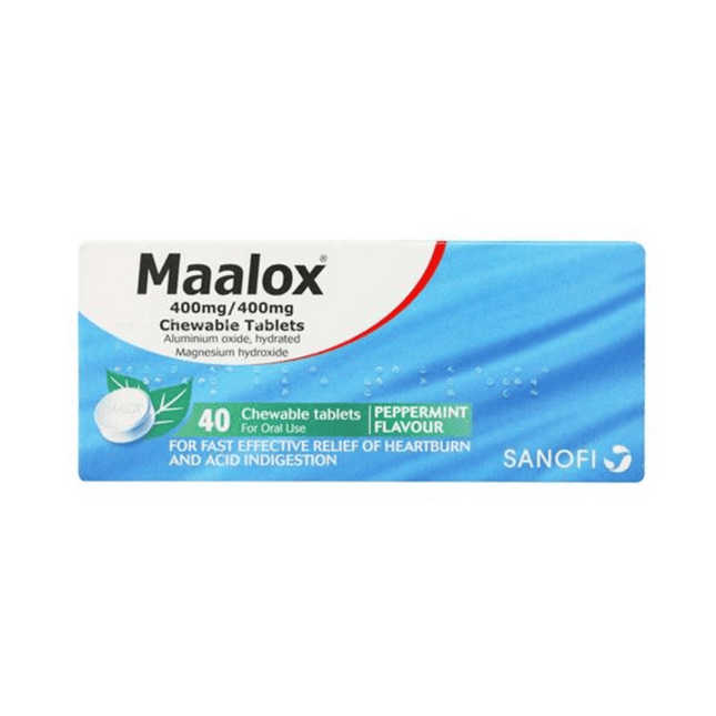 Maalox Chewable Tablets Peppermint Flavour 40 Pack