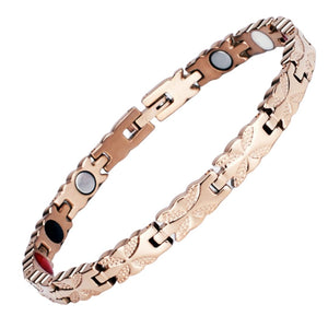 
                  
                    Load image into Gallery viewer, Meadowsweet Dawn 4in1 Magnetic Bracelet, rose gold coloured bracelet with butterfly designs, designed for pain relief, featuring various therapeutic elements
                  
                