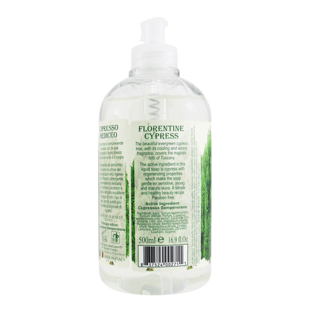 
                  
                    Load image into Gallery viewer, Nesti Dante Dei Colli Fiorentini Cypress Refreshing Liquid Soap 500ml Back
                  
                