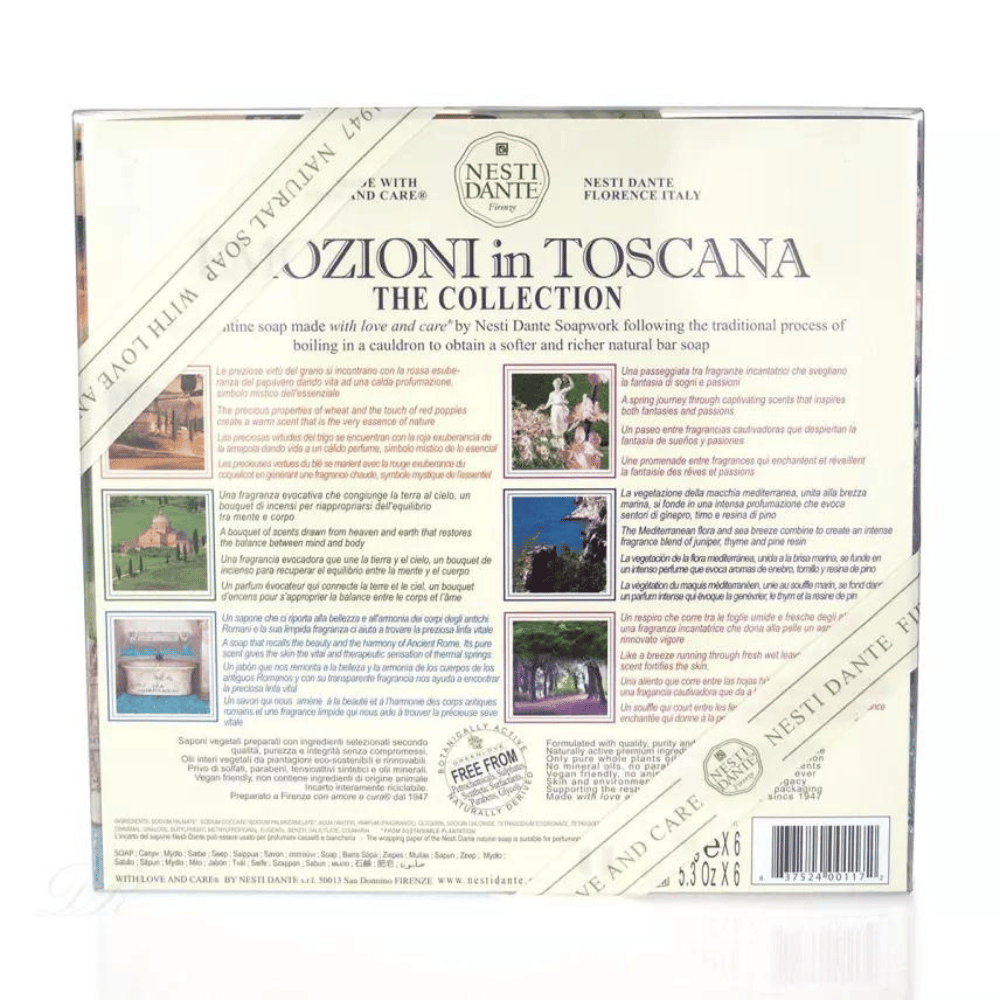 
                  
                    Load image into Gallery viewer, Nesti Dante Emozioni In Toscana Soap Gift Set 6x150g Back
                  
                