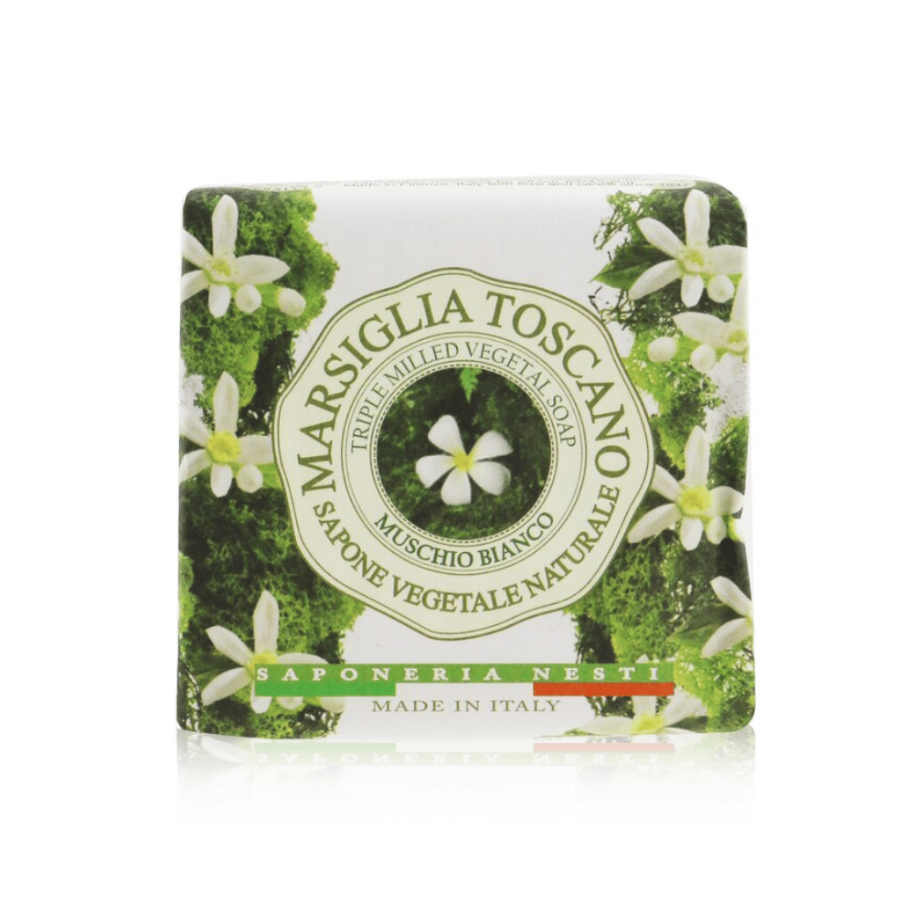 
                  
                    Load image into Gallery viewer, Nesti Dante Marsiglia Toscano Muschio Bianco 200gm Soap Bar Front
                  
                