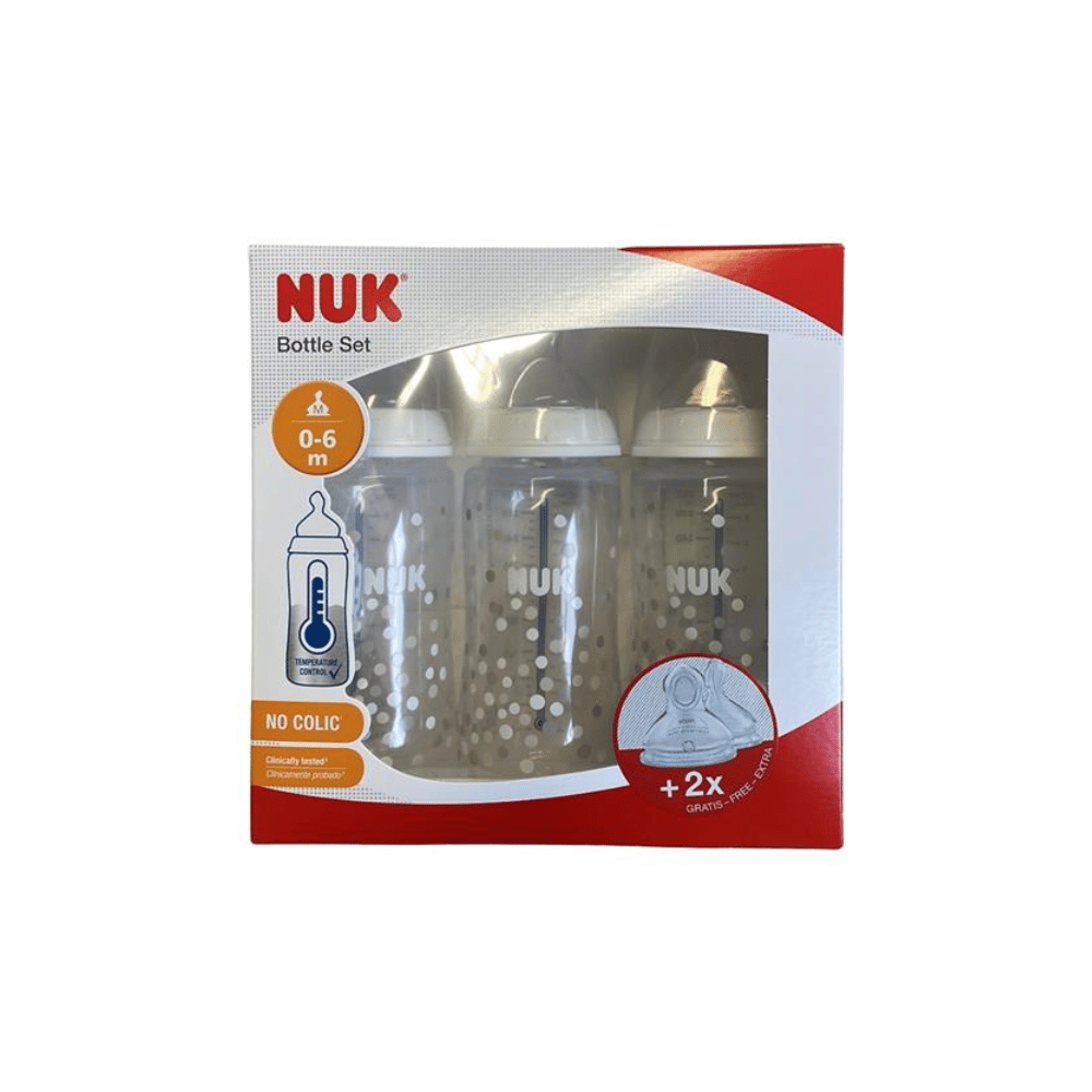 NUK First Choice Set of 3 White bottles + 2 Medium Teats( Temperature Control Display)