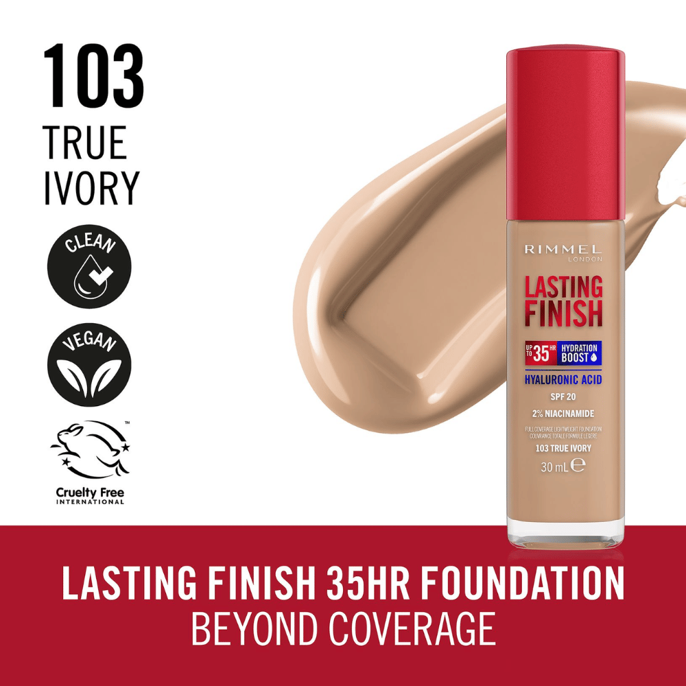 
                  
                    Load image into Gallery viewer, Rimmel London Lasting Finish 35 Hour Foundation - 103: True Ivory
                  
                